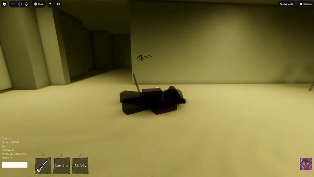 โถงทางเดินสุดหลอนสไตล์ The Backrooms ในแมพ Unseen Liminality Roblox