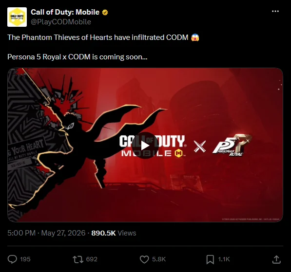 โพสต์ทีเซอร์ Call of Duty Mobile x Persona 5 Royal จากบัญชี @PlayCODMobile