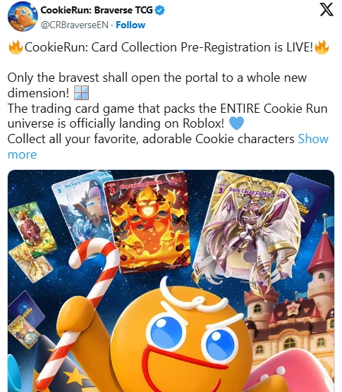 ประกาศเปิดลงทะเบียนล่วงหน้า CookieRun Card Collection บน Roblox จากบัญชีทางการ CookieRun Braverse