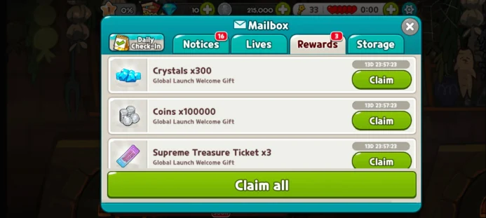 กล่องจดหมาย CookieRun Classic กดรับ Supreme Treasure Ticket ฟรี