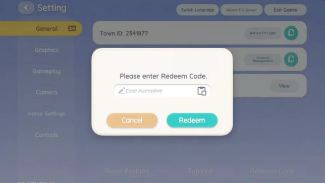 หน้าจอเมนูแลกโค้ด Redeem Code ในเกม Heartopia