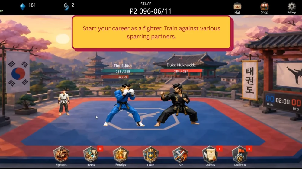 ภาพเกมเพลย์ Idle Fighter ฉากฝึกซ้อมในสำนักศิลปะการต่อสู้