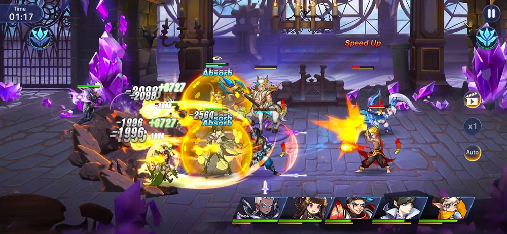 ฉากการต่อสู้ออโต้แบทเทิลของทีมฮีโร่ในเกม Mobile Legends: Adventure