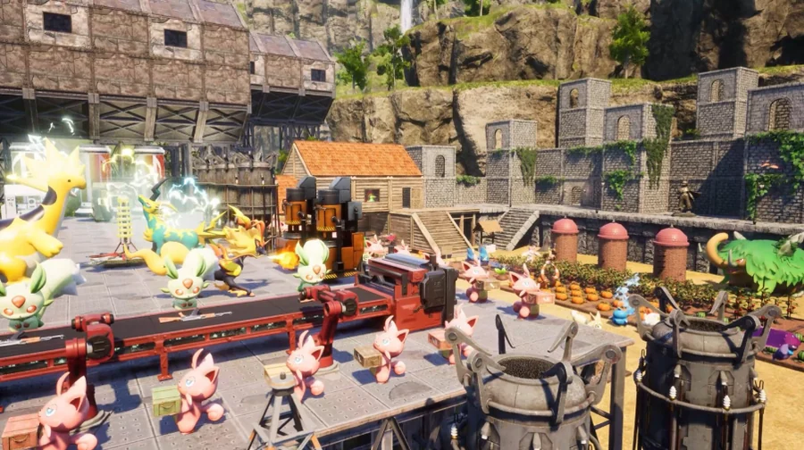 ฐานทัพและพาลที่ช่วยกันทำงานใน Palworld 1.0