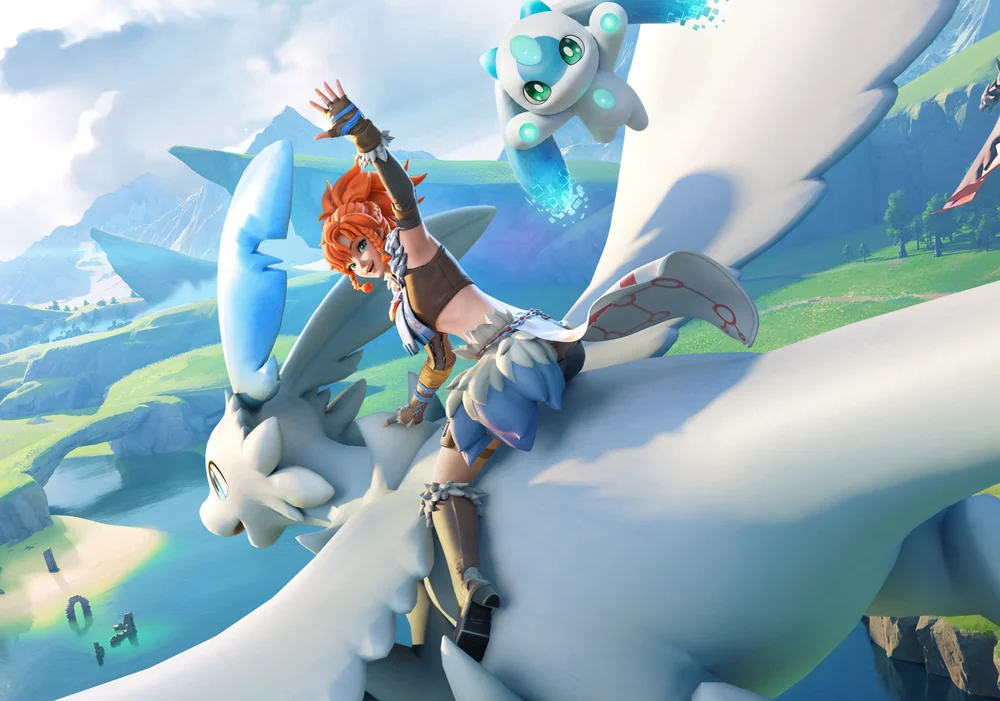 ตัวละครขี่ Pal บินสำรวจโลกกว้างในเกม Palworld Online