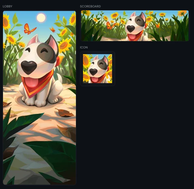 Good Boy Card การ์ดผู้เล่นน้องหมาแสดงในล็อบบี้ สกอร์บอร์ด และไอคอน